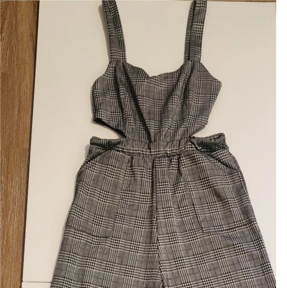 Gray and Black Wide Leg High-Waisted Cut Out Romper
